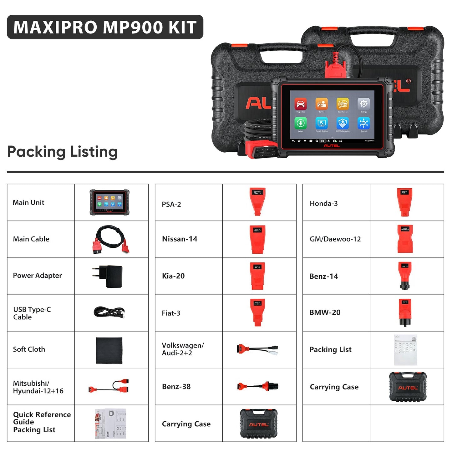 Autel MaxiPRO MP900 KIT package contents