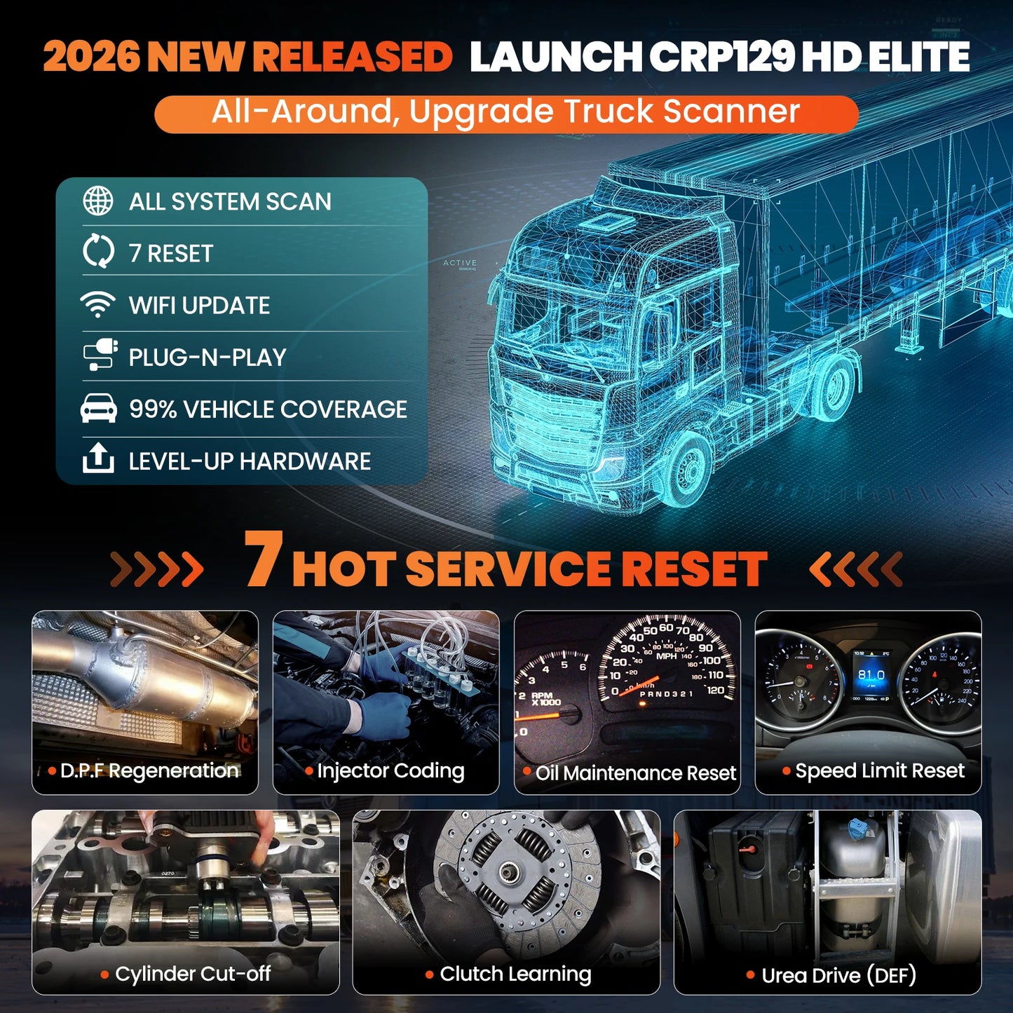 Launch CRP129 HD komplektas su 24V jungtimis
