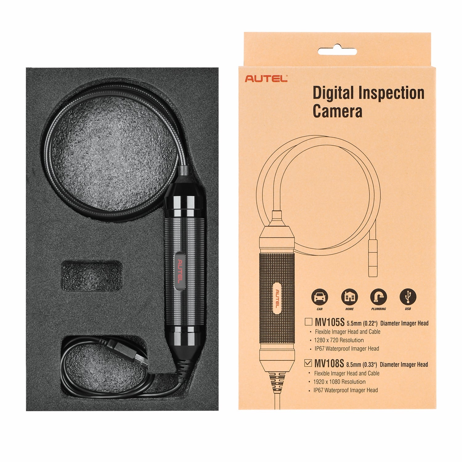 Autel MaxiVideo MV108S flexible cable and USB connector