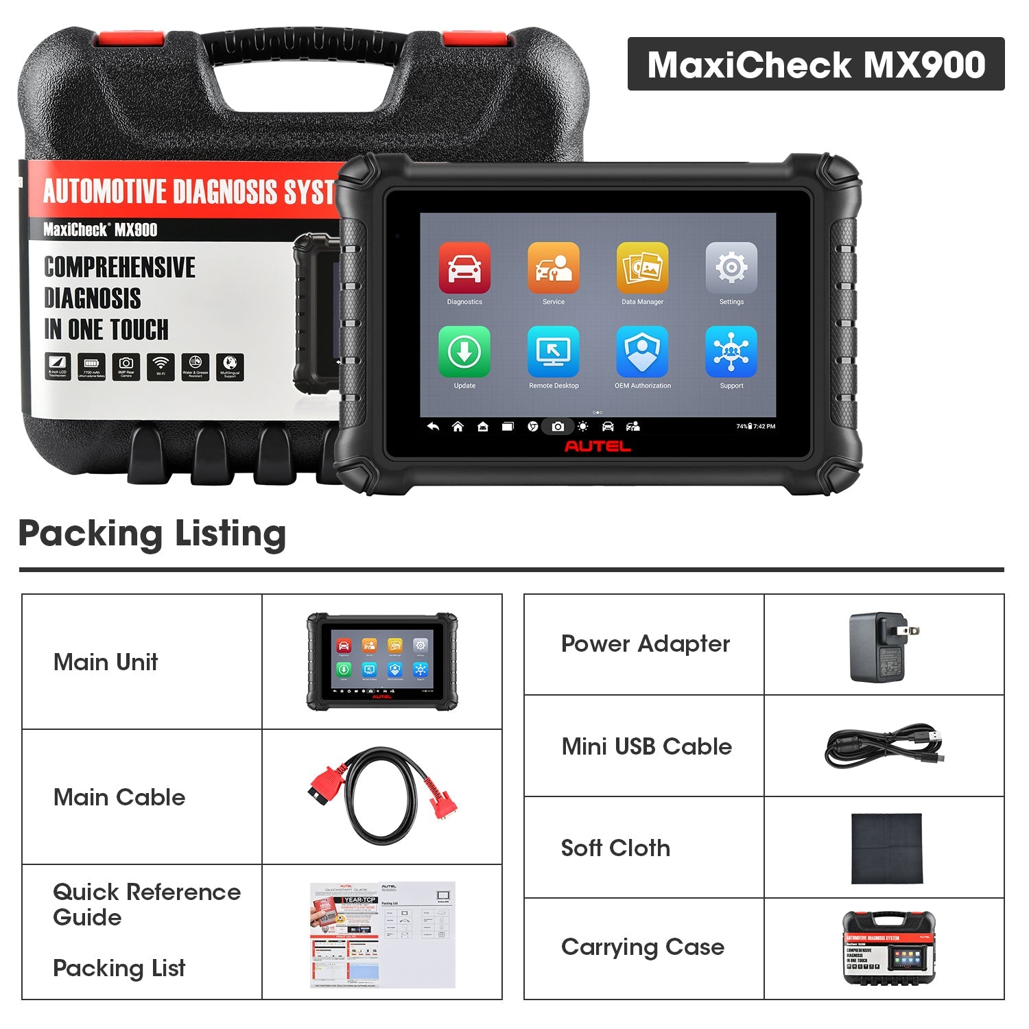 Autel MaxiCheck MX900 kit contents
