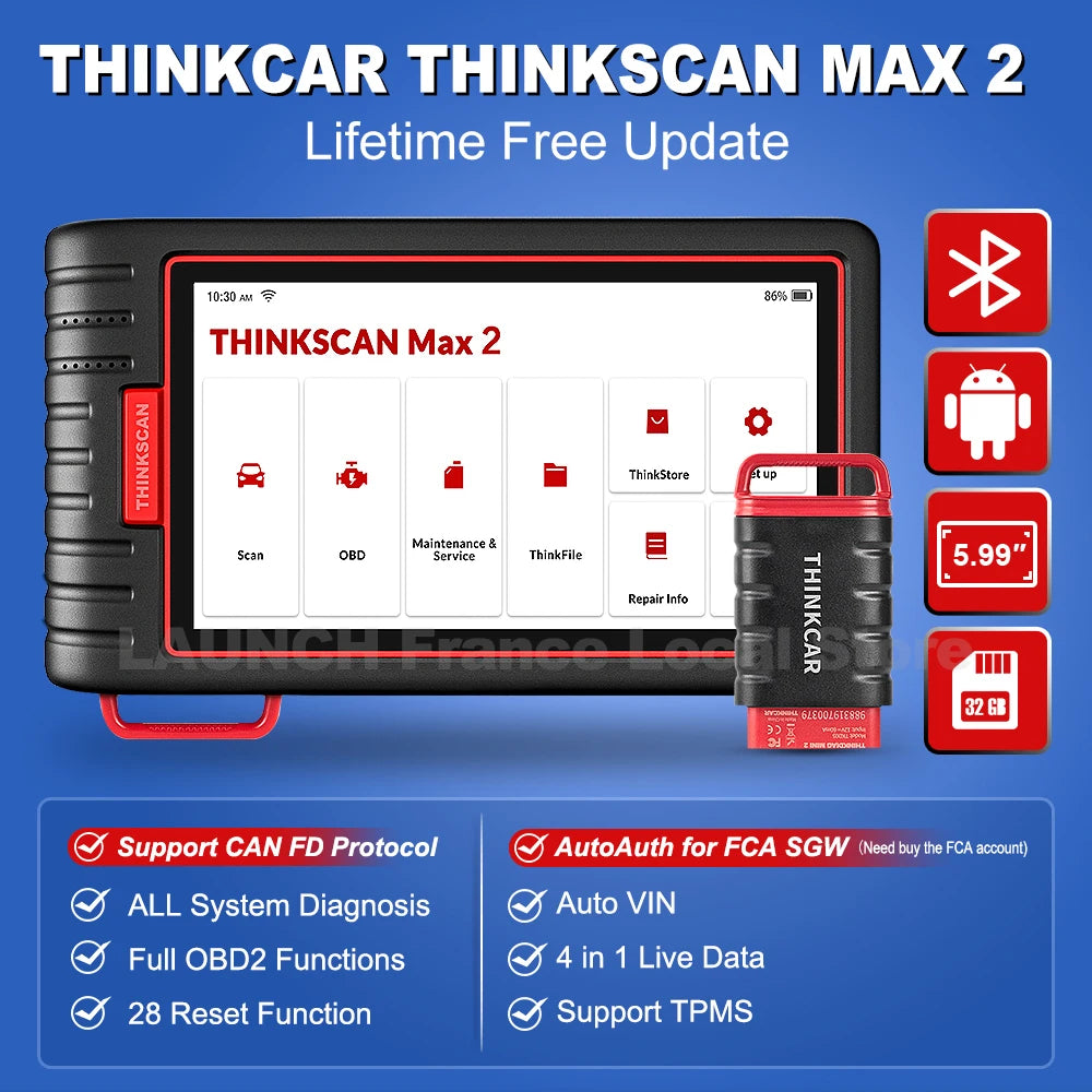 THINKCAR ThinkTool Max 2 priežiūros funkcijų sąrašas