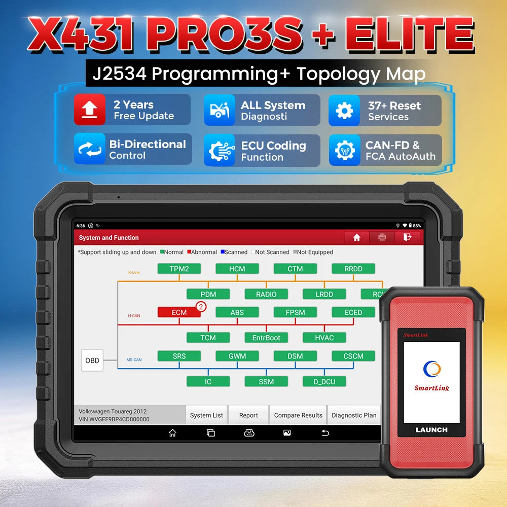 Launch X431 PRO3S+ Elite su J2534 programavimu