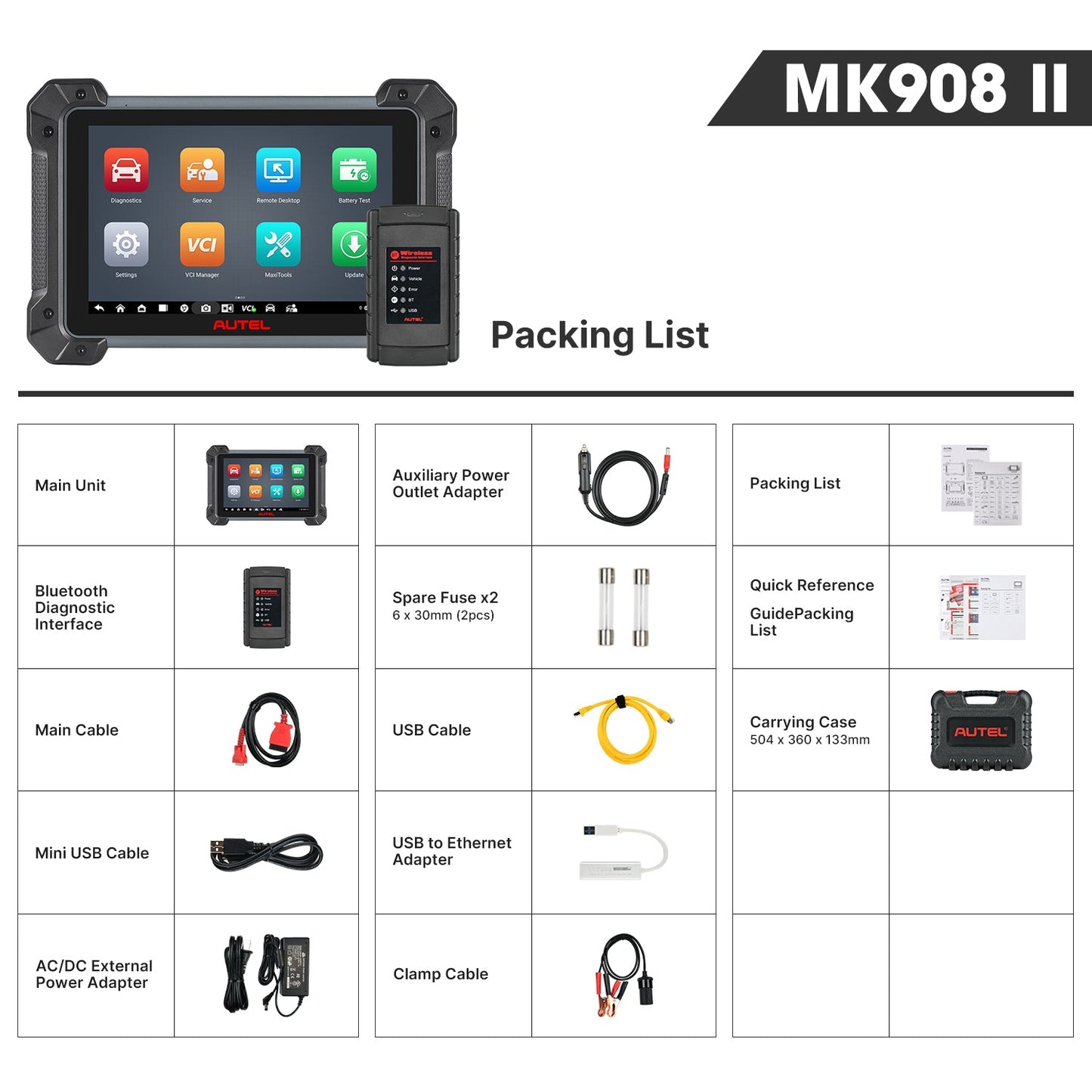 Autel MaxiCOM MK908 II package contents