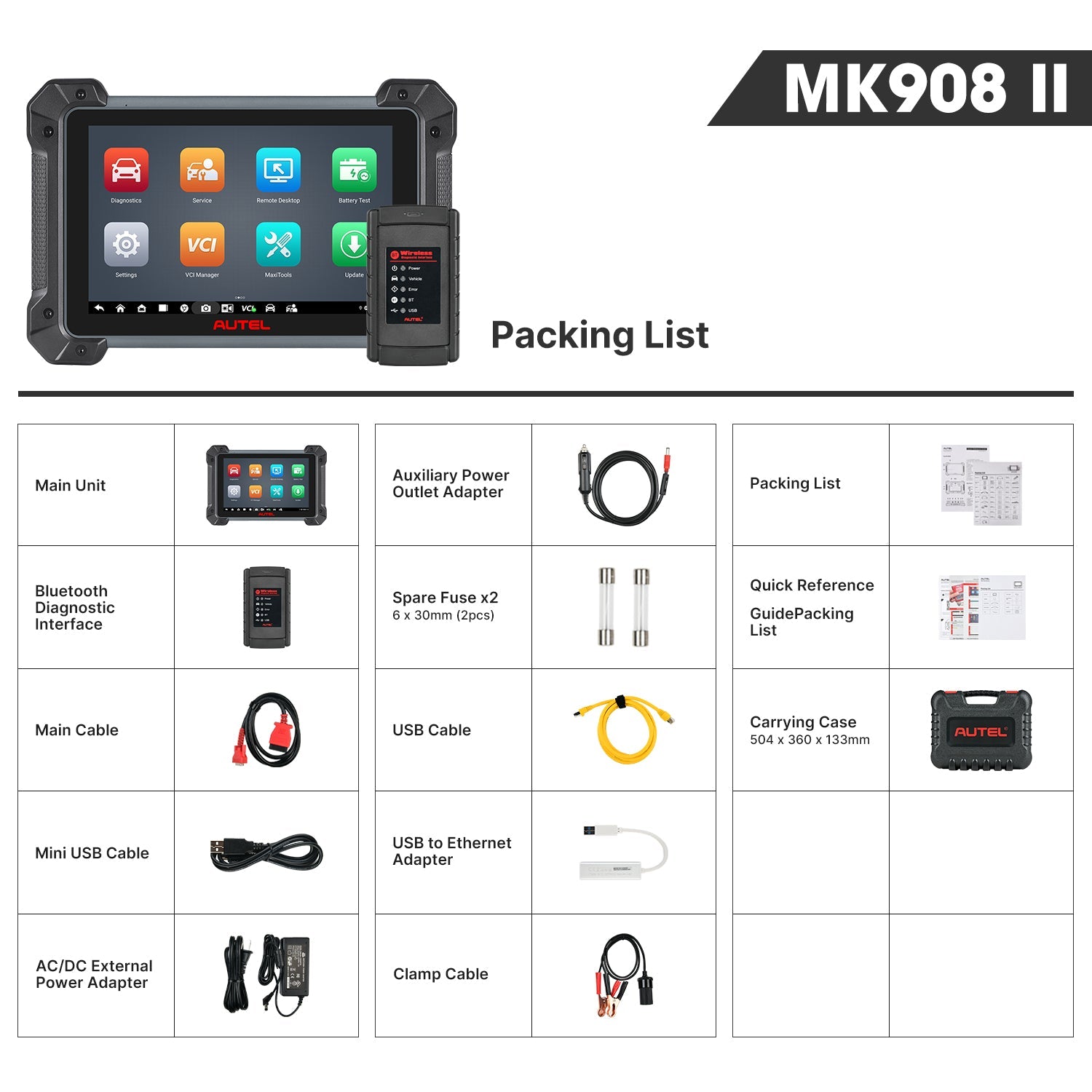 Autel MaxiCOM MK908 II package contents