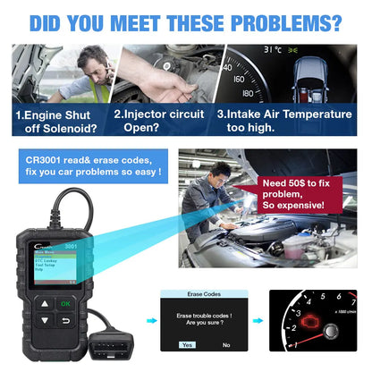 Launch CR3001 prijungtas prie OBD2 jungties