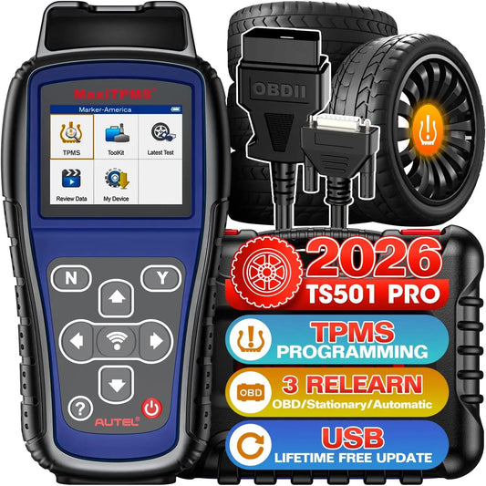 Autel MaxiTPMS TS501 PRO padangų slėgio jutiklių programavimo įranga su OBD laidu ir dėklu