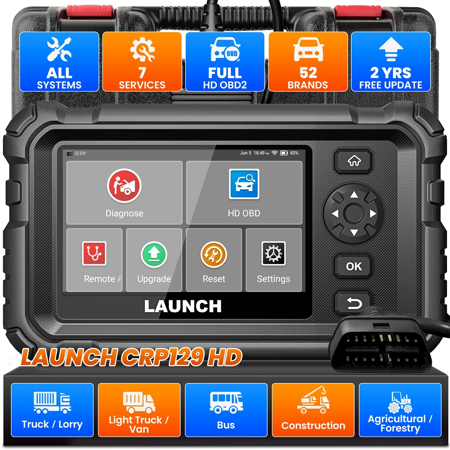 Launch X431 CRP129 HD sunkvežimių diagnostikos prietaisas su dėklu