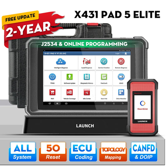 Launch X431 PAD 5 Elite su SmartLink C nuotolinės diagnostikos moduliu