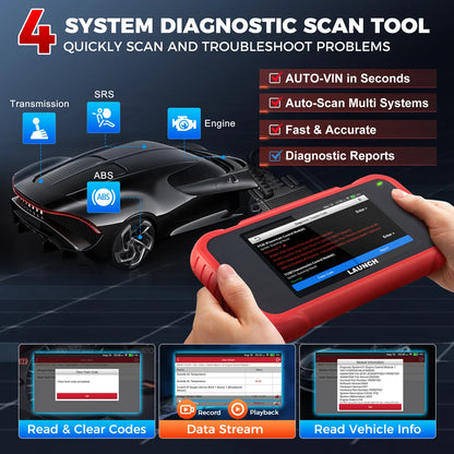 Launch CRP123E V3.0 ekranas su keturių sistemų diagnostika