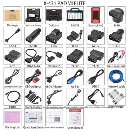 Launch X431 PAD VII Elite package contents